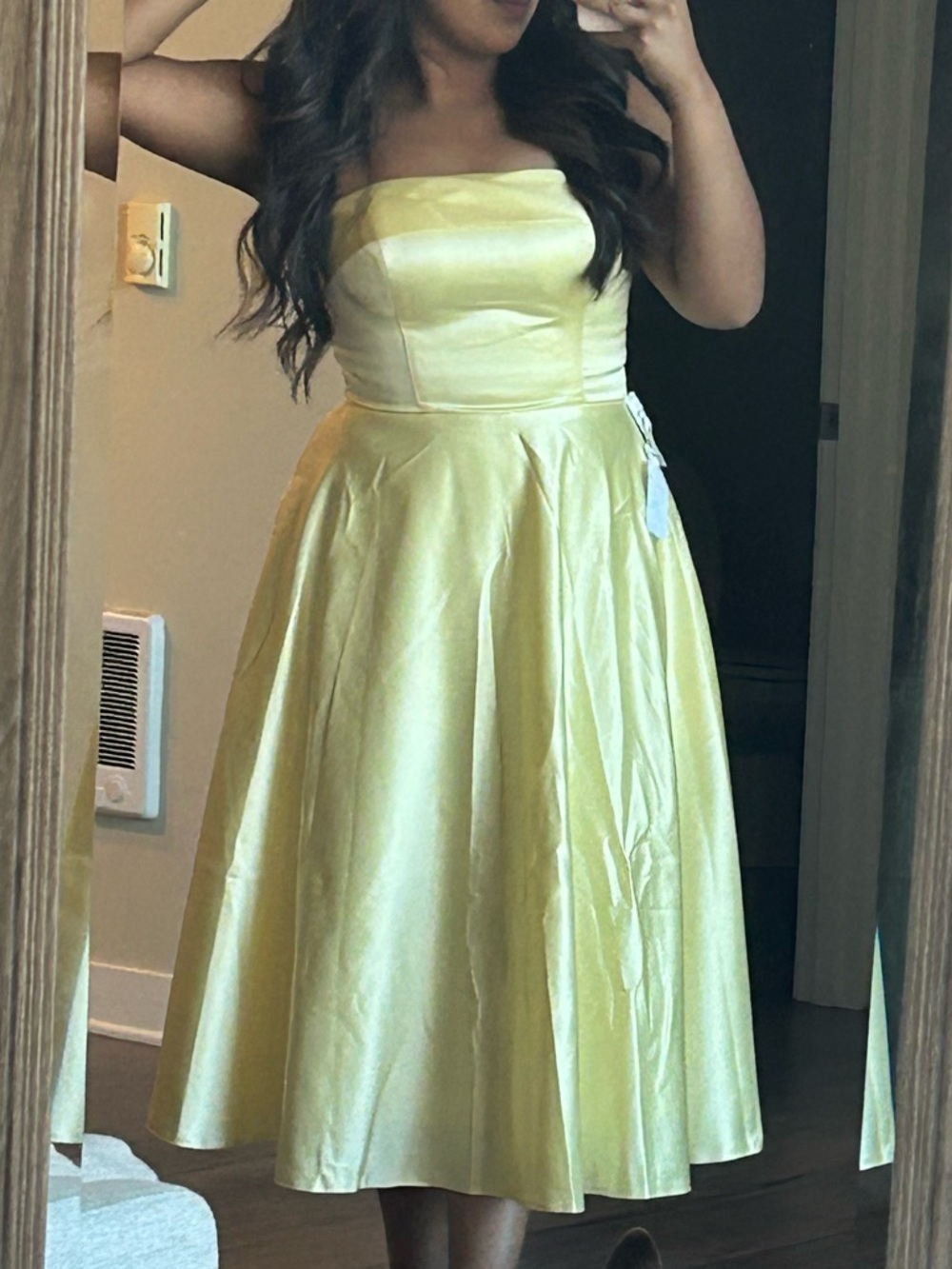 Strapless Yellow Satin A-Line Cocktail Dress